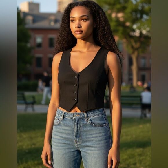 Gstq Tops - NWT GSTQ Women’s Black Button-Down Luxe Tailored Crop Vest Top - Size XS